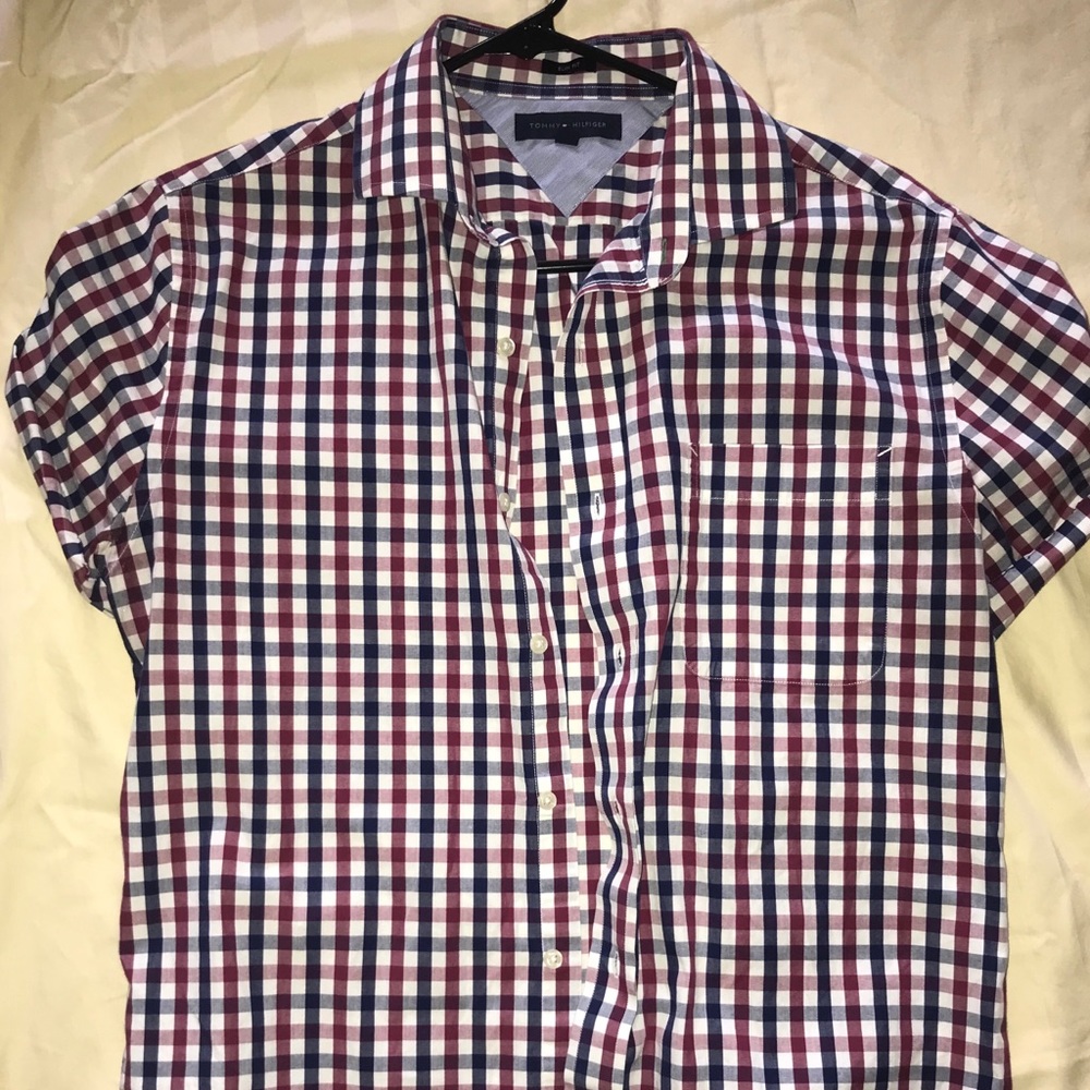 Red white and blue short sleeve button down